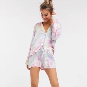 ASOS DESIGN tie dye paint shirt & short PJ set